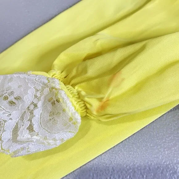 Vintage HER MAJESTY Nightgown Lot Girls 60s 70s Lace Long Yellow Pink Size 10 12 - Picture 7 of 16